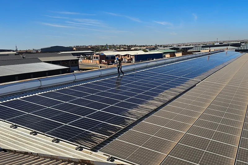 SolarCleanO f1 Cleaning warehouse solar panels.